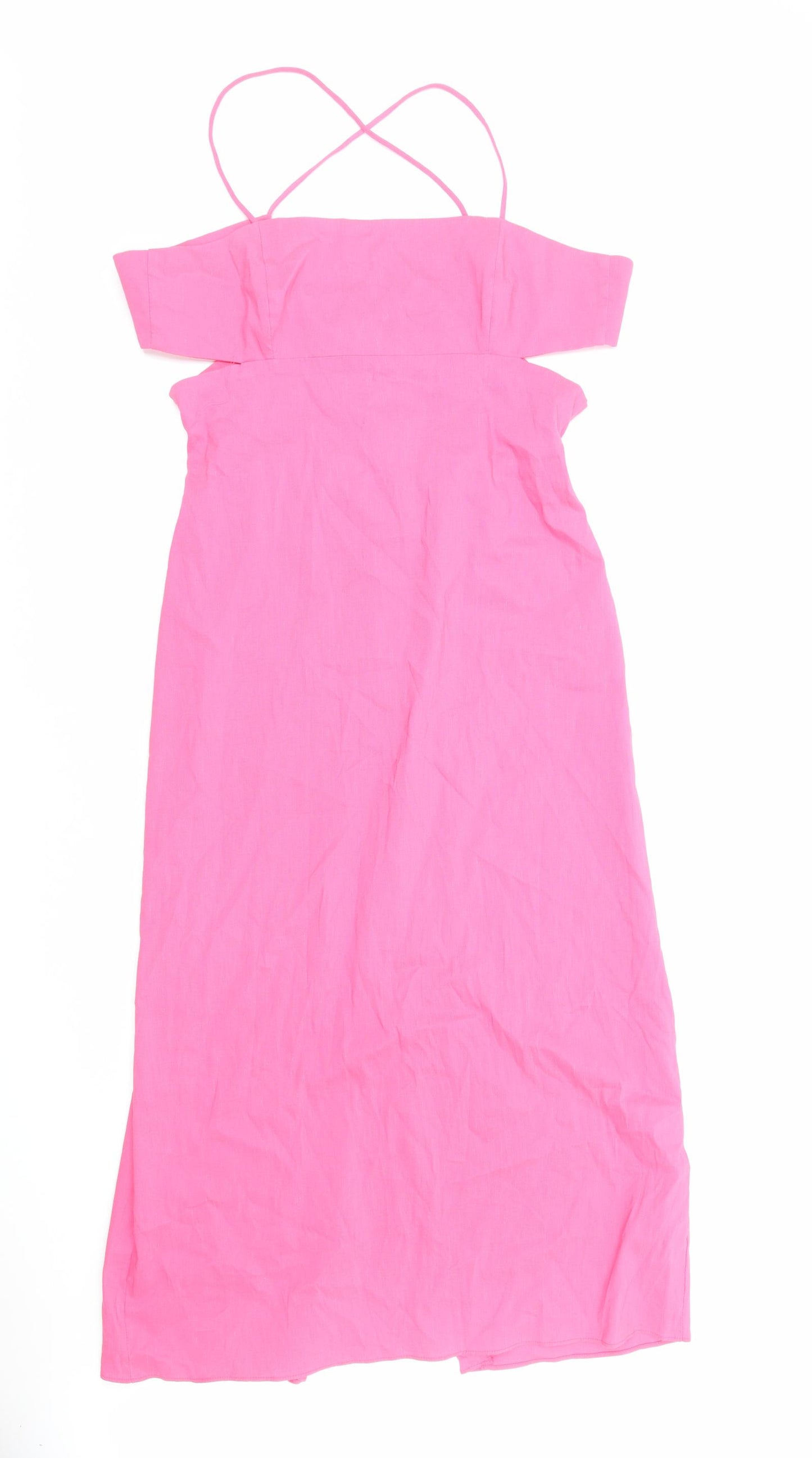 Zara Womens Pink Cotton A-Line Size XL Square Neck Zip