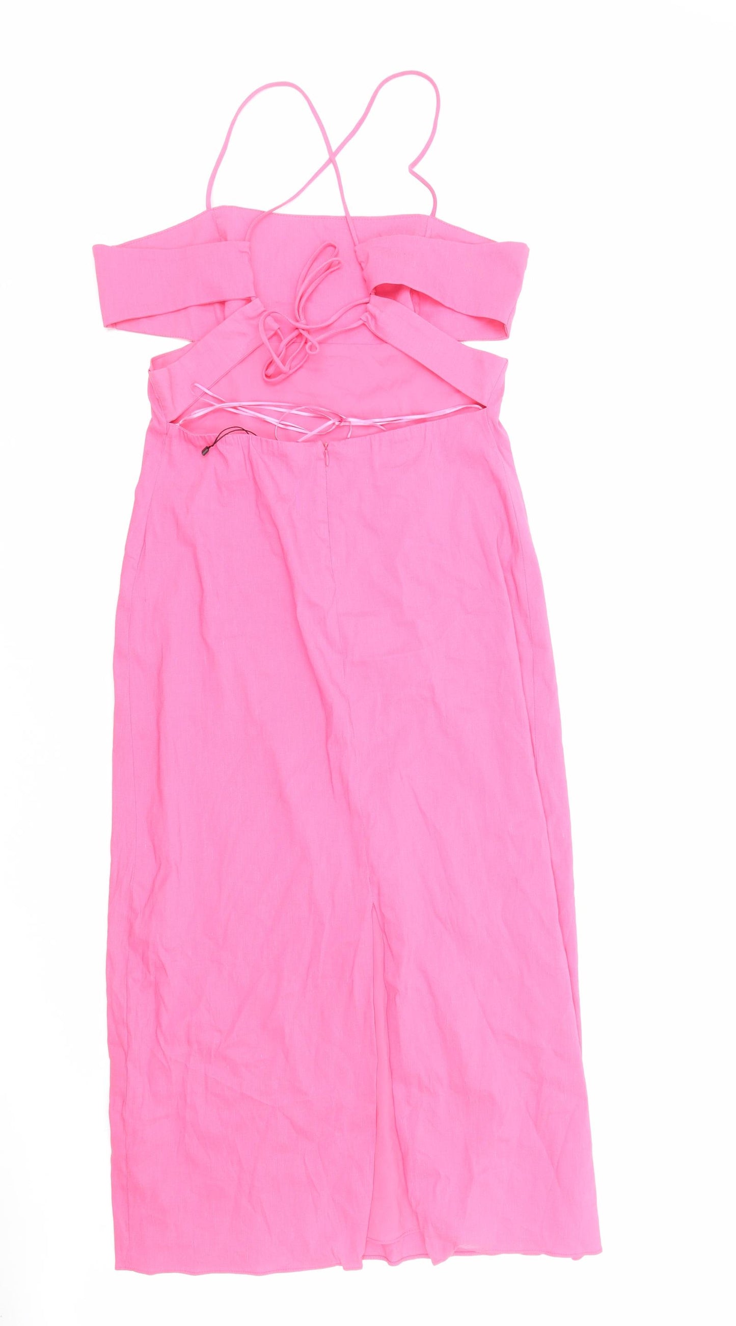Zara Womens Pink Cotton A-Line Size XL Square Neck Zip