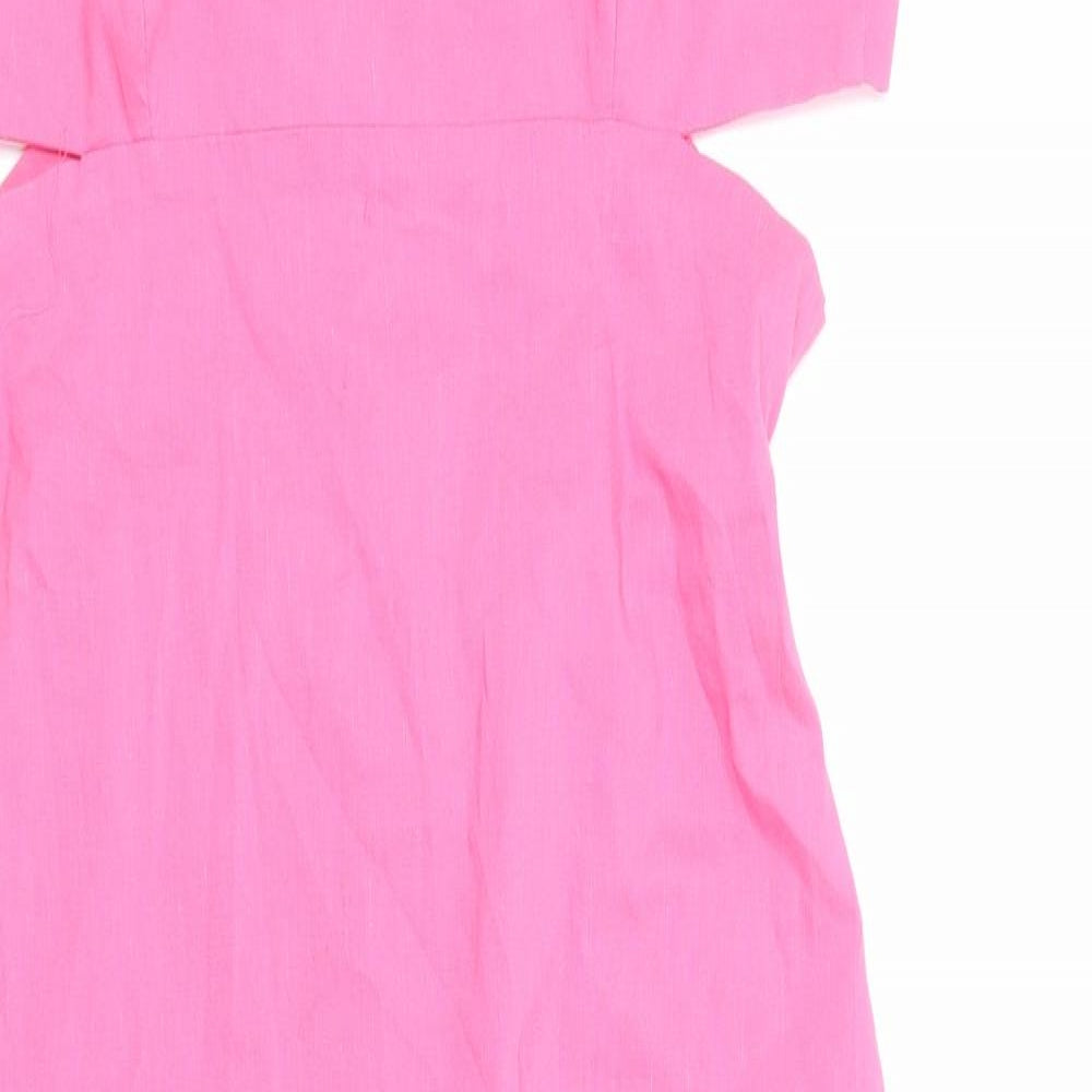 Zara Womens Pink Cotton A-Line Size XL Square Neck Zip