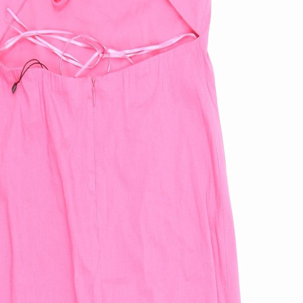 Zara Womens Pink Cotton A-Line Size XL Square Neck Zip