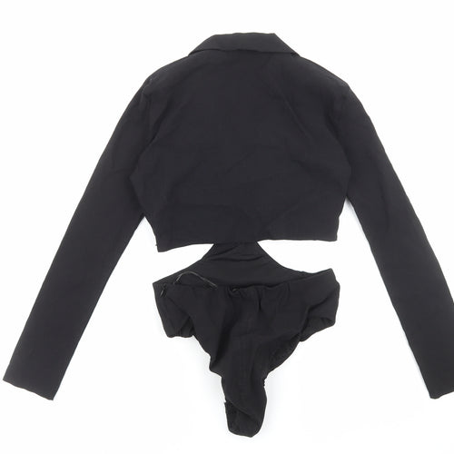 Zara Womens Black Cotton Bodysuit One-Piece Size S Zip