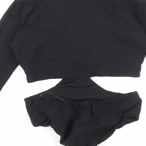 Zara Womens Black Cotton Bodysuit One-Piece Size S Zip