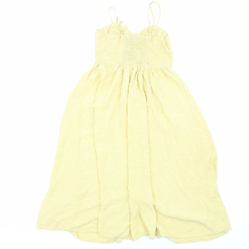 New Look Womens Yellow Viscose Slip Dress Size 6 Sweetheart Button - Shirred Back