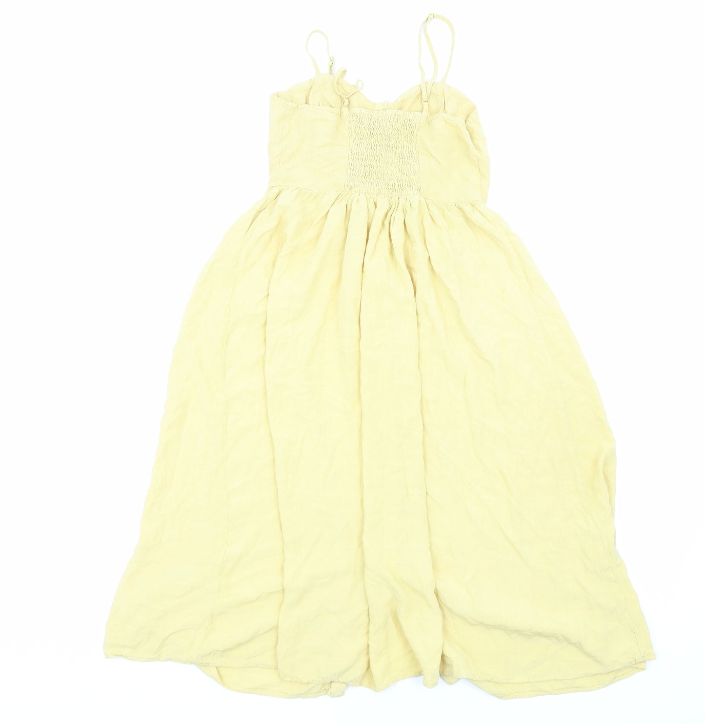 New Look Womens Yellow Viscose Slip Dress Size 6 Sweetheart Button - Shirred Back