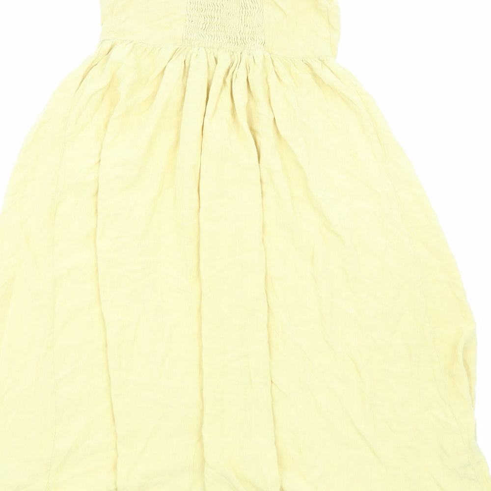 New Look Womens Yellow Viscose Slip Dress Size 6 Sweetheart Button - Shirred Back