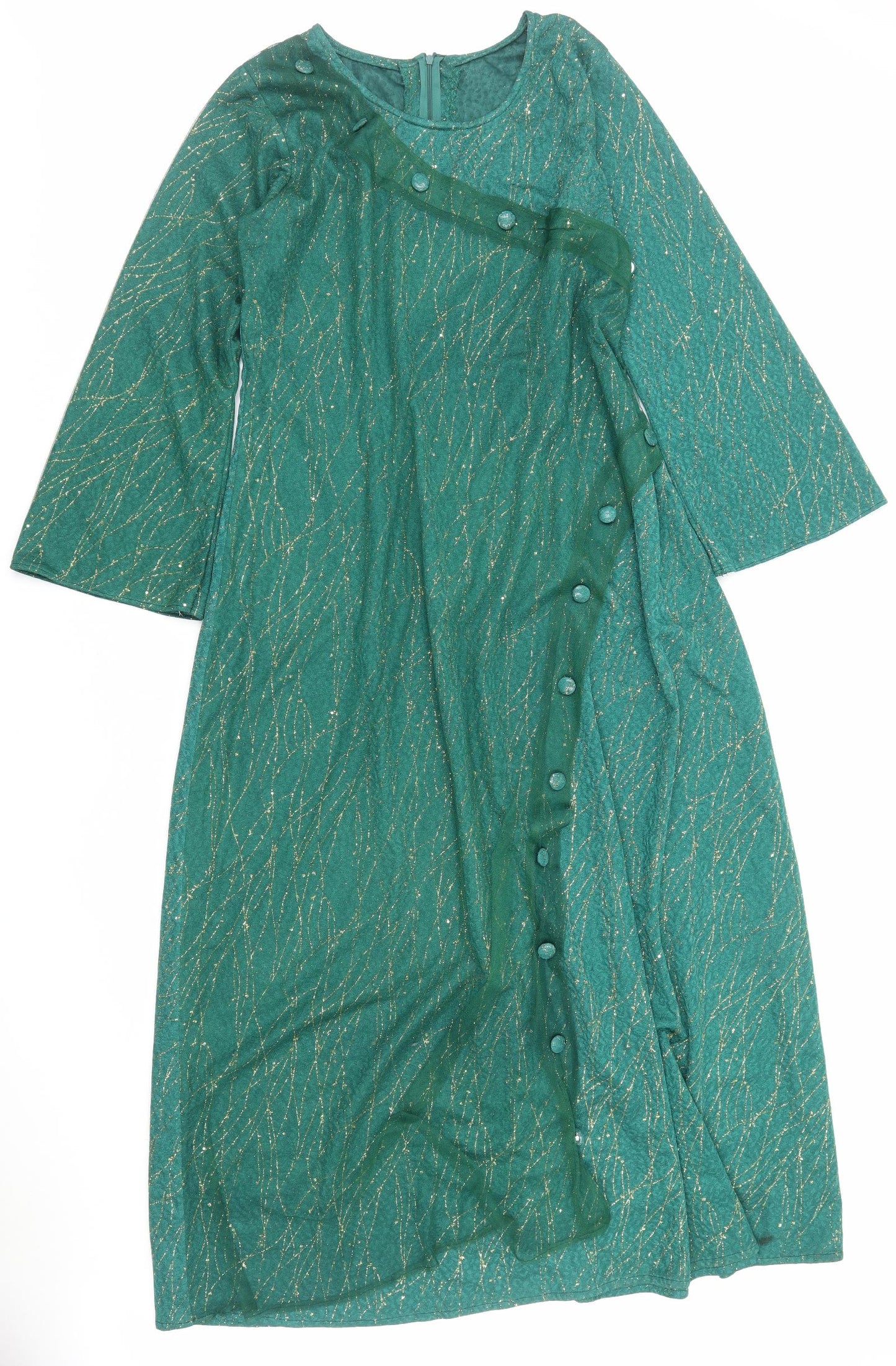 Preworn Womens Green Geometric Polyester Maxi Size 2XL Boat Neck Zip