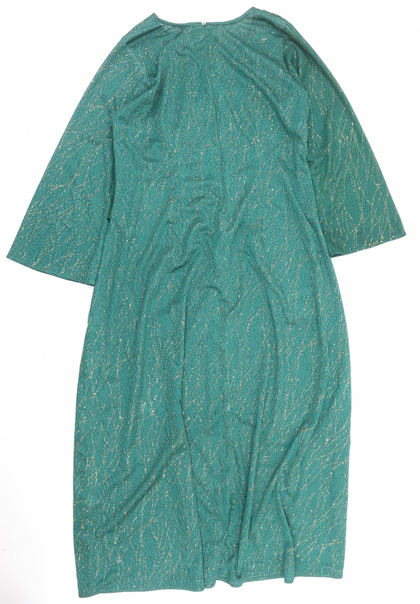 Preworn Womens Green Geometric Polyester Maxi Size 2XL Boat Neck Zip