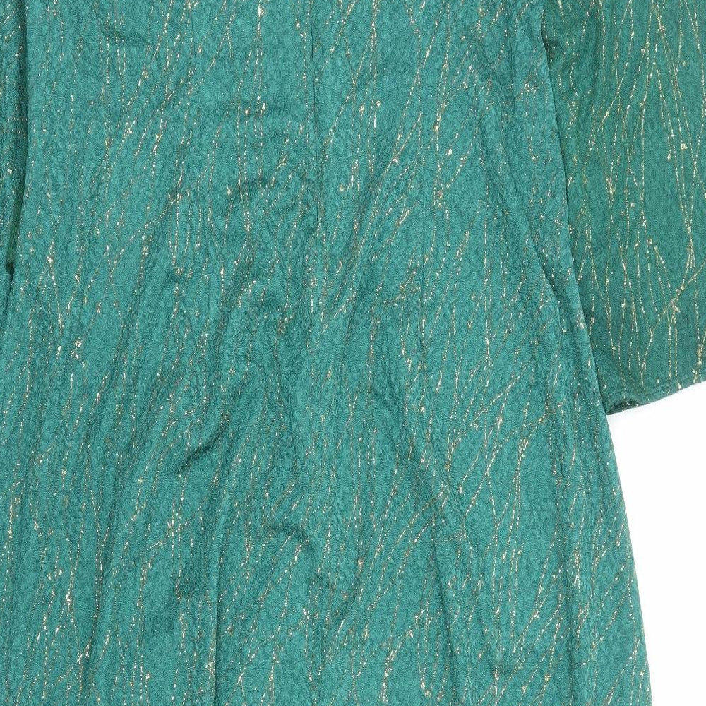Preworn Womens Green Geometric Polyester Maxi Size 2XL Boat Neck Zip
