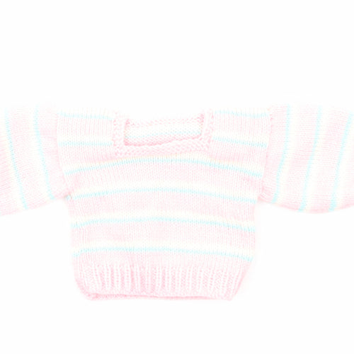 Preworn Girls Pink Striped Cotton Pullover Jumper Size 0-3 Months Pullover