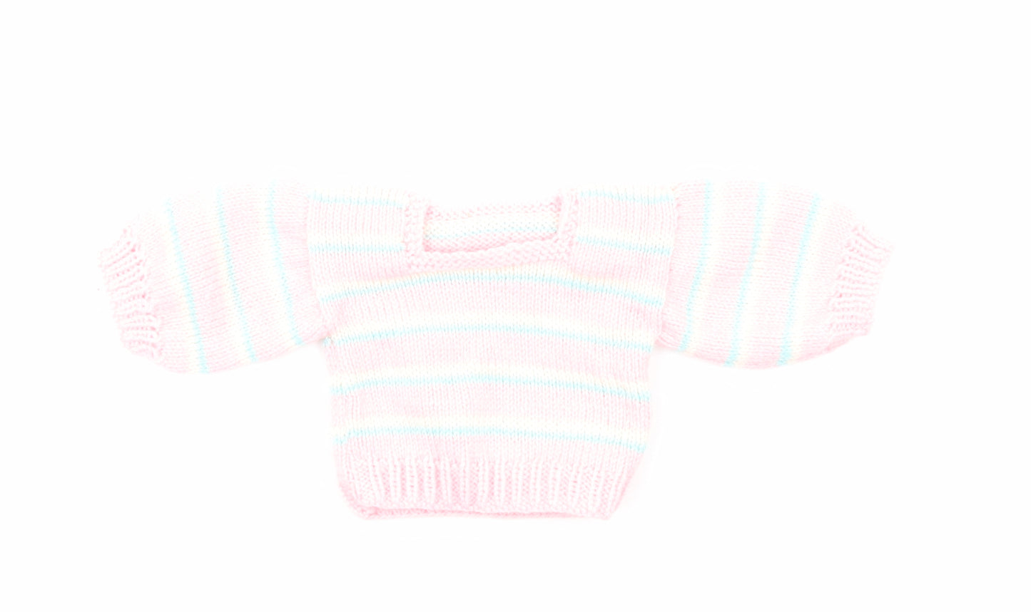 Preworn Girls Pink Striped Cotton Pullover Jumper Size 0-3 Months Pullover