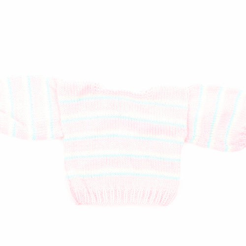 Preworn Girls Pink Striped Cotton Pullover Jumper Size 0-3 Months Pullover