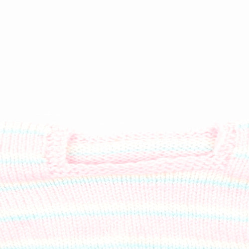 Preworn Girls Pink Striped Cotton Pullover Jumper Size 0-3 Months Pullover