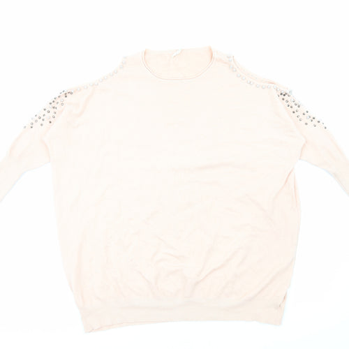 TU Womens Pink Round Neck Viscose Pullover Jumper Size L