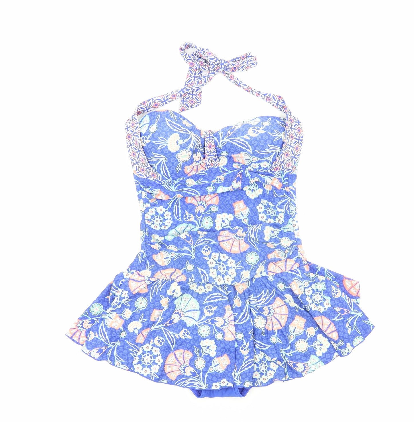 Debenhams Womens Blue Geometric Polyamide One Piece Size 10 - Drop hem