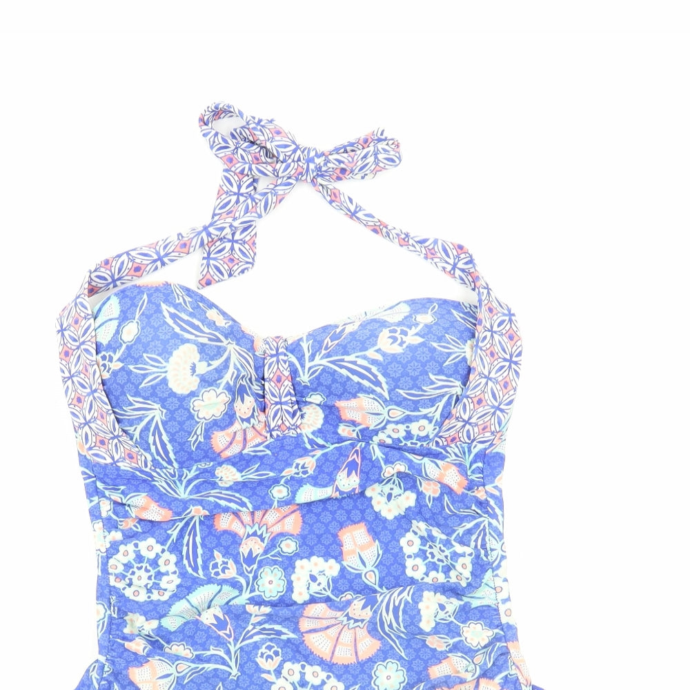 Debenhams Womens Blue Geometric Polyamide One Piece Size 10 - Drop hem