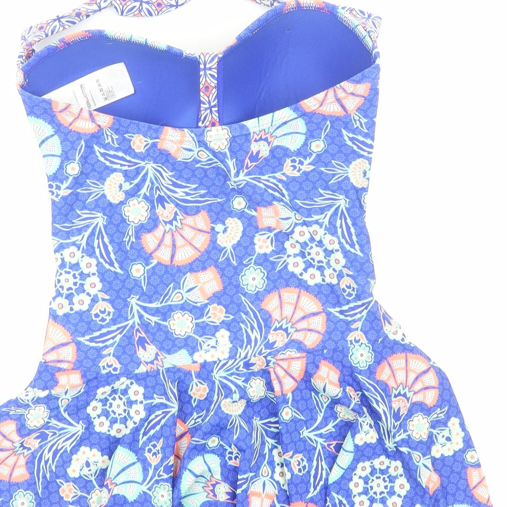 Debenhams Womens Blue Geometric Polyamide One Piece Size 10 - Drop hem