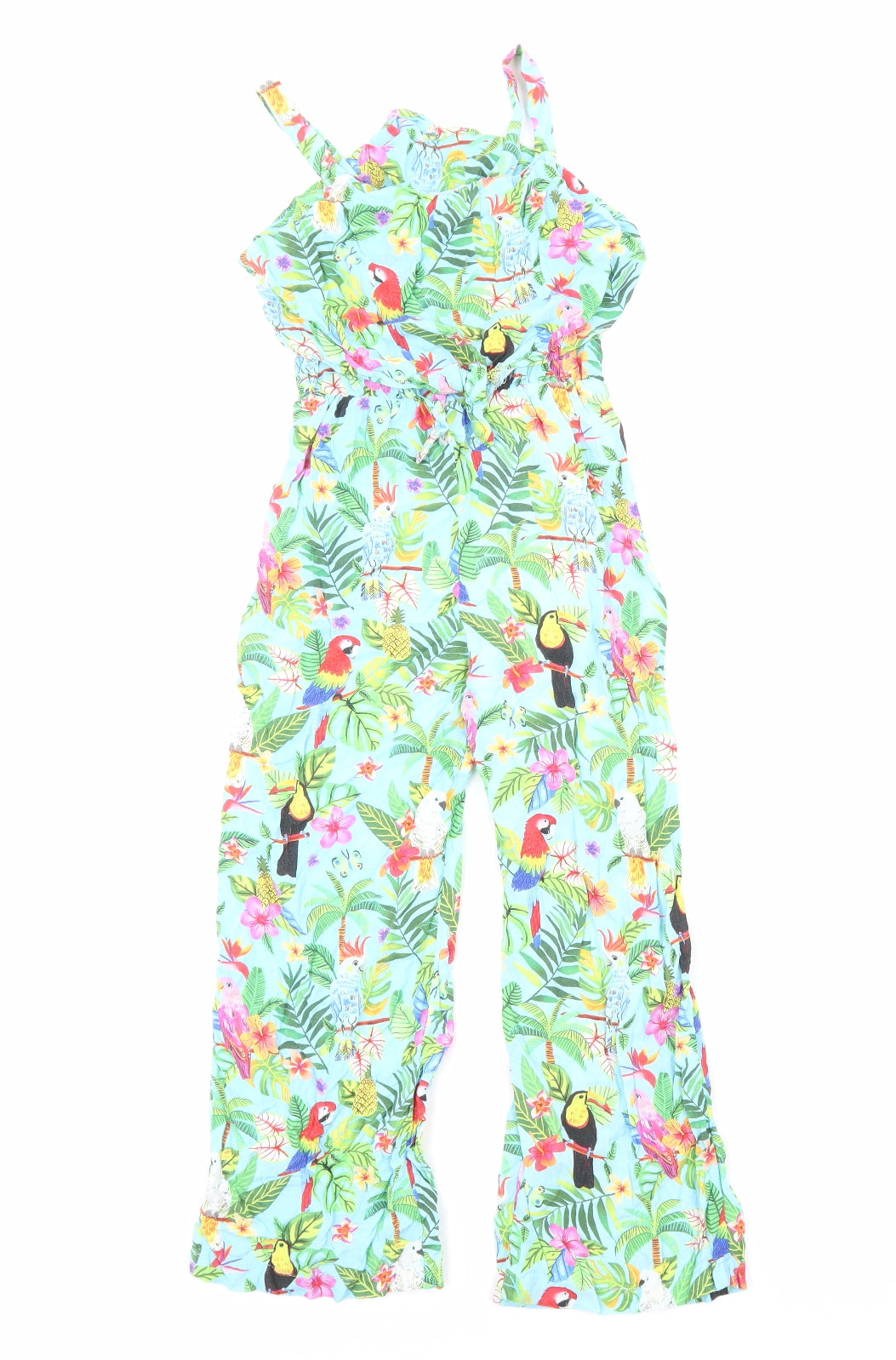 H&M Girls Blue Geometric Viscose Jumpsuit One-Piece Size 8-9 Years Pullover