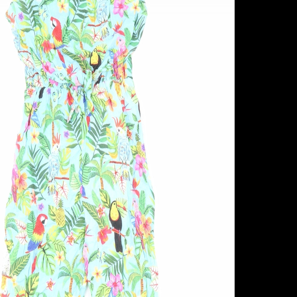 H&M Girls Blue Geometric Viscose Jumpsuit One-Piece Size 8-9 Years Pullover