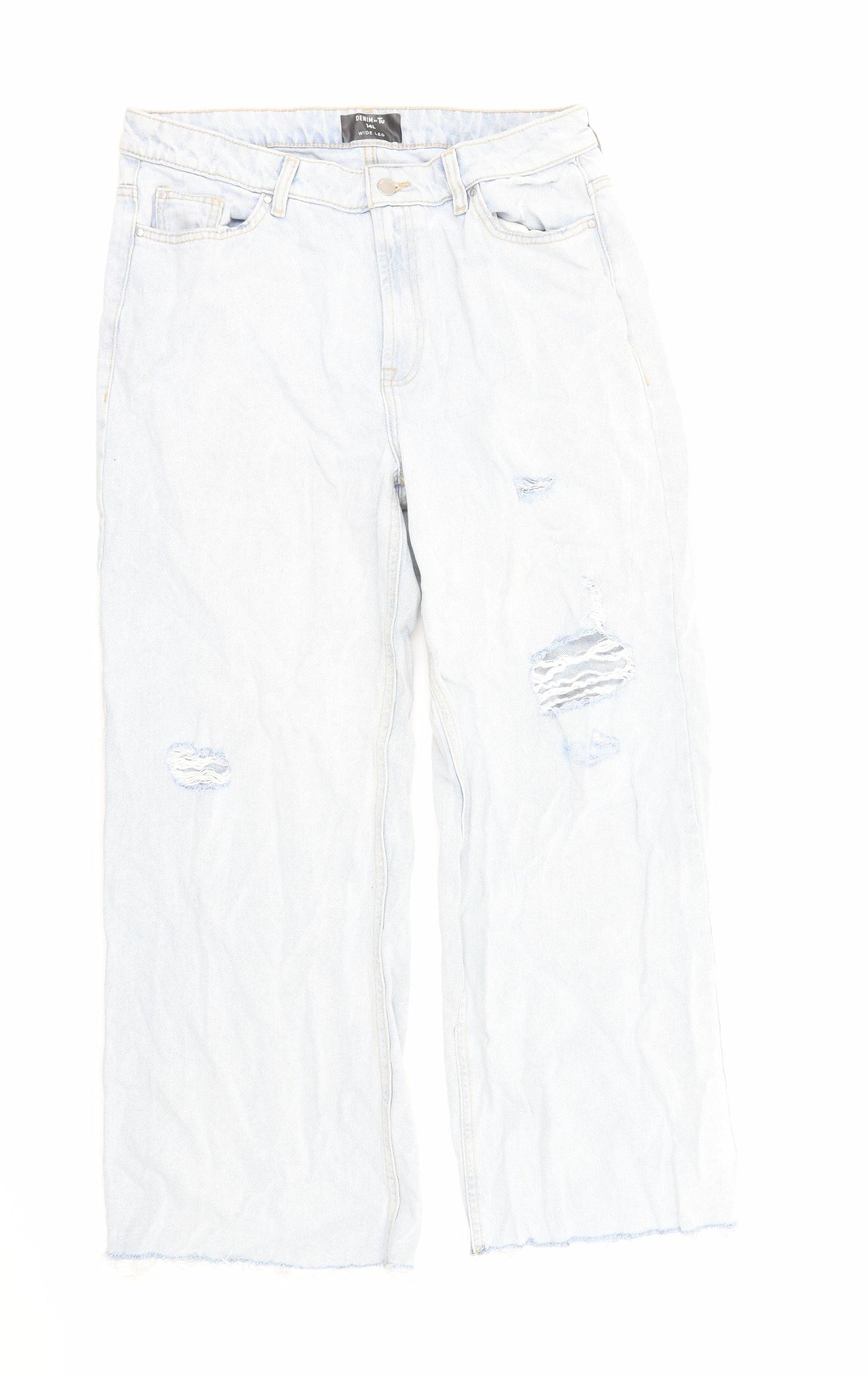 TU Womens Blue Cotton Wide-Leg Jeans Size 14 Regular Zip