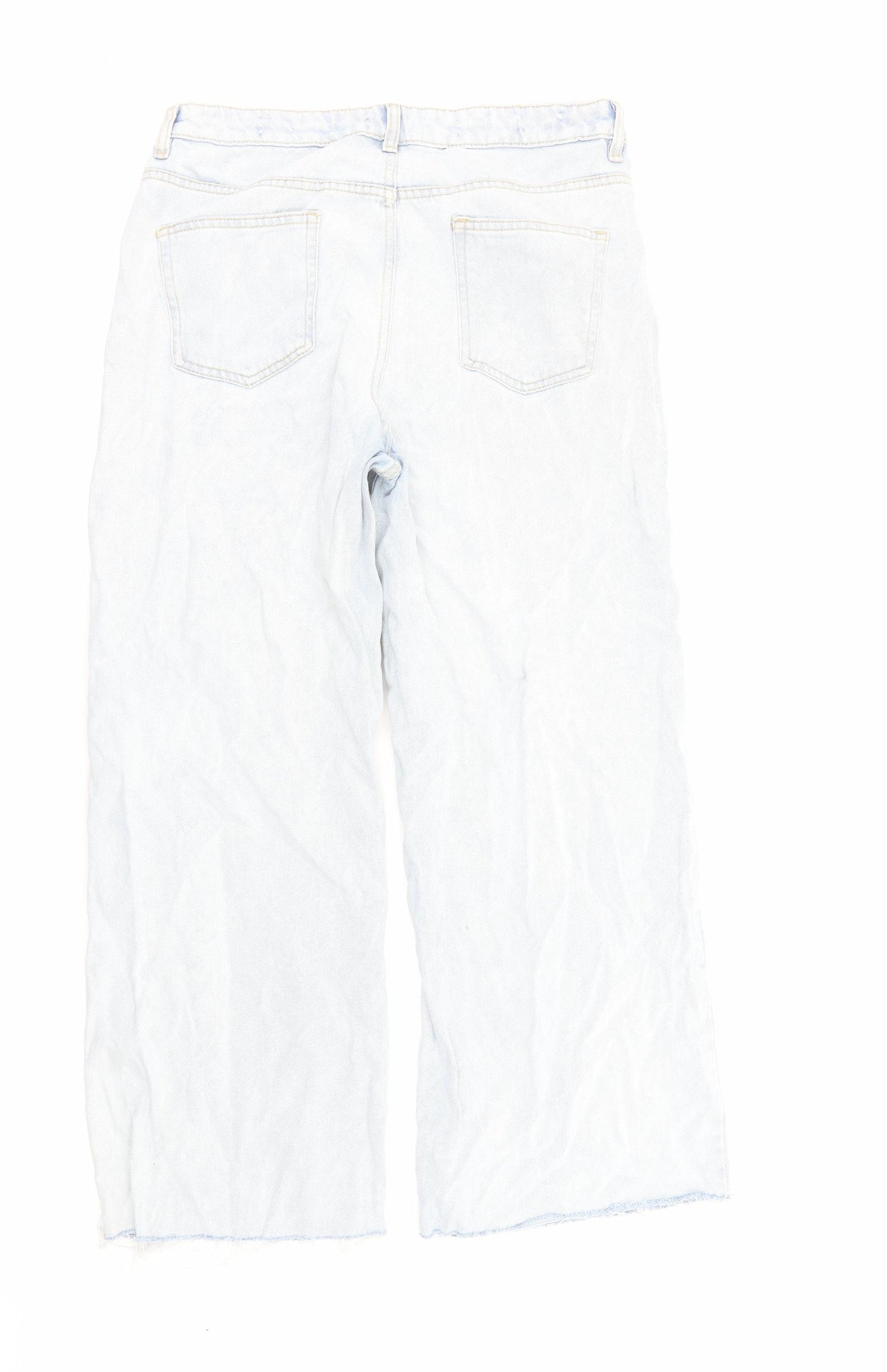 TU Womens Blue Cotton Wide-Leg Jeans Size 14 Regular Zip
