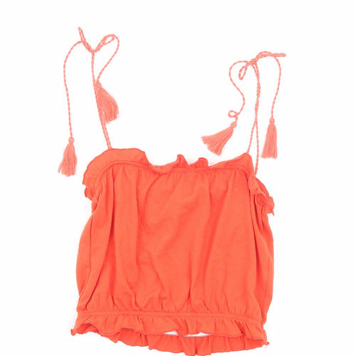 Topshop Womens Orange Viscose Camisole Tank Size 10 Square Neck - Tie Shoulder Detail