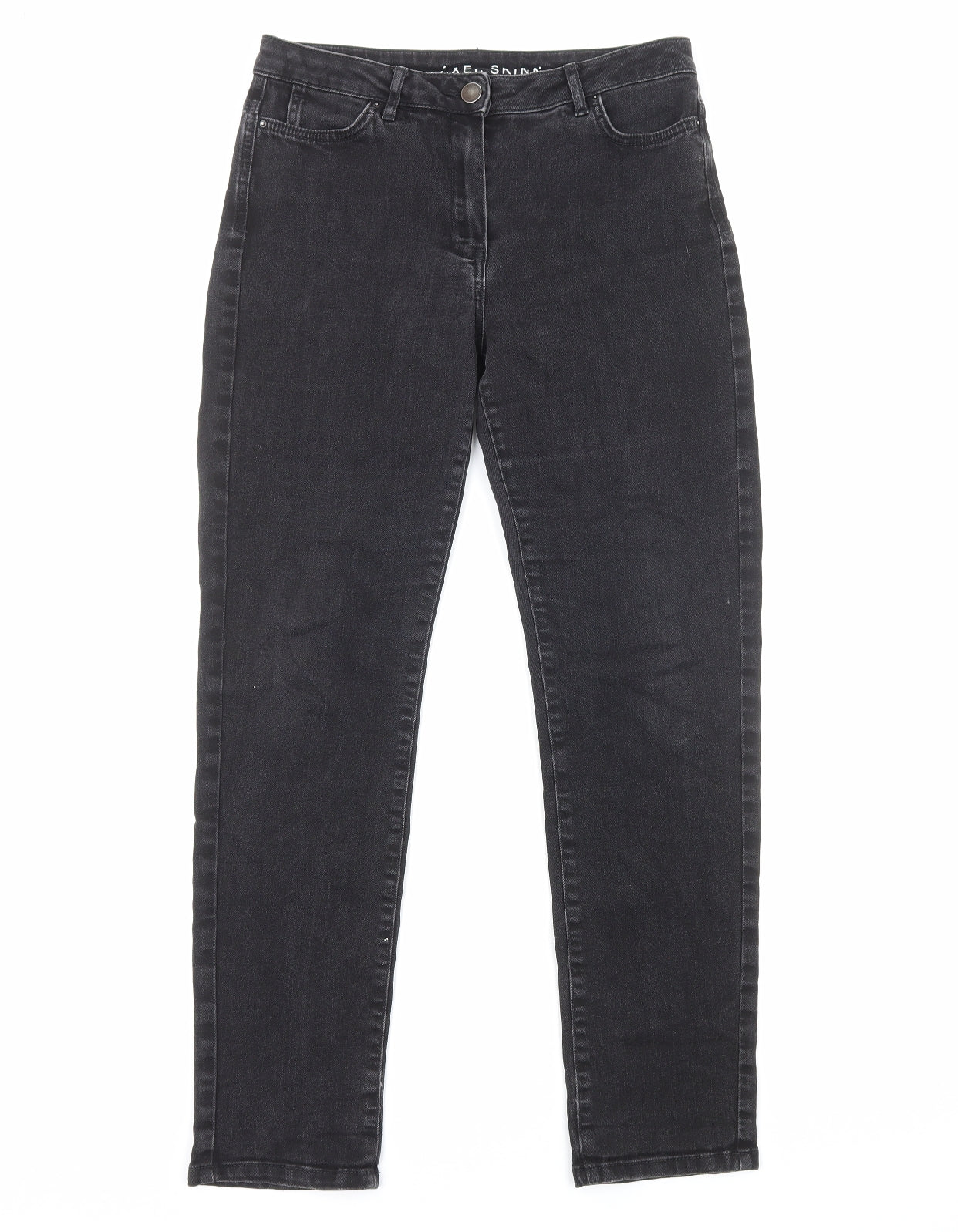 Marks and Spencer Womens Black Cotton Straight Jeans Size 10 Regular Zip