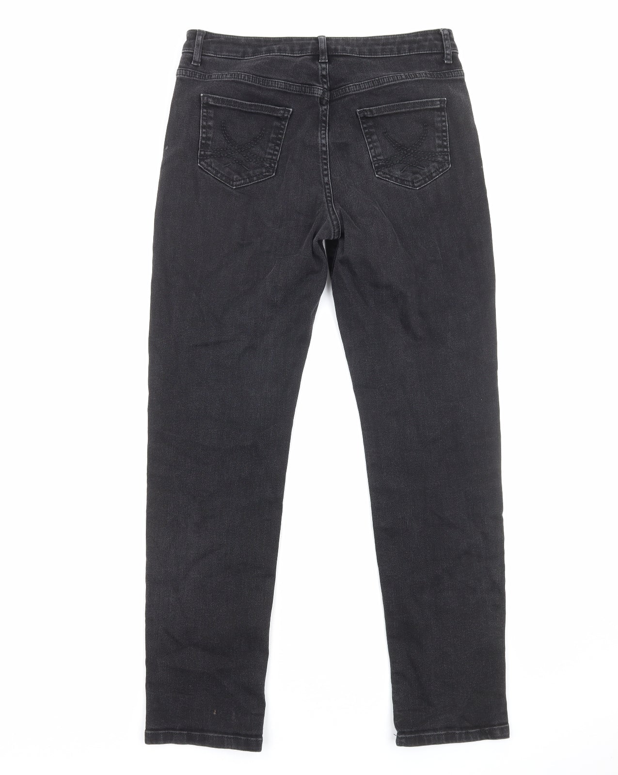 Marks and Spencer Womens Black Cotton Straight Jeans Size 10 Regular Zip