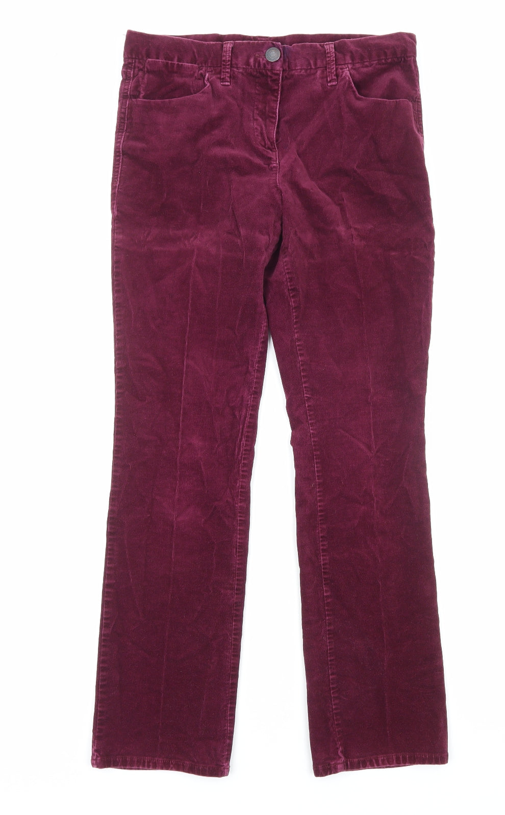 Marks and Spencer Womens Purple Cotton Trousers Size 10 Regular Zip