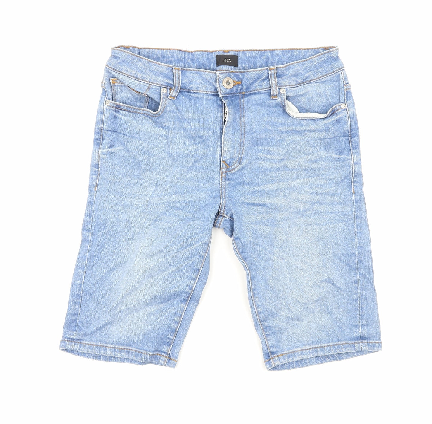 River Island Mens Blue Cotton Biker Shorts Size M Regular Zip