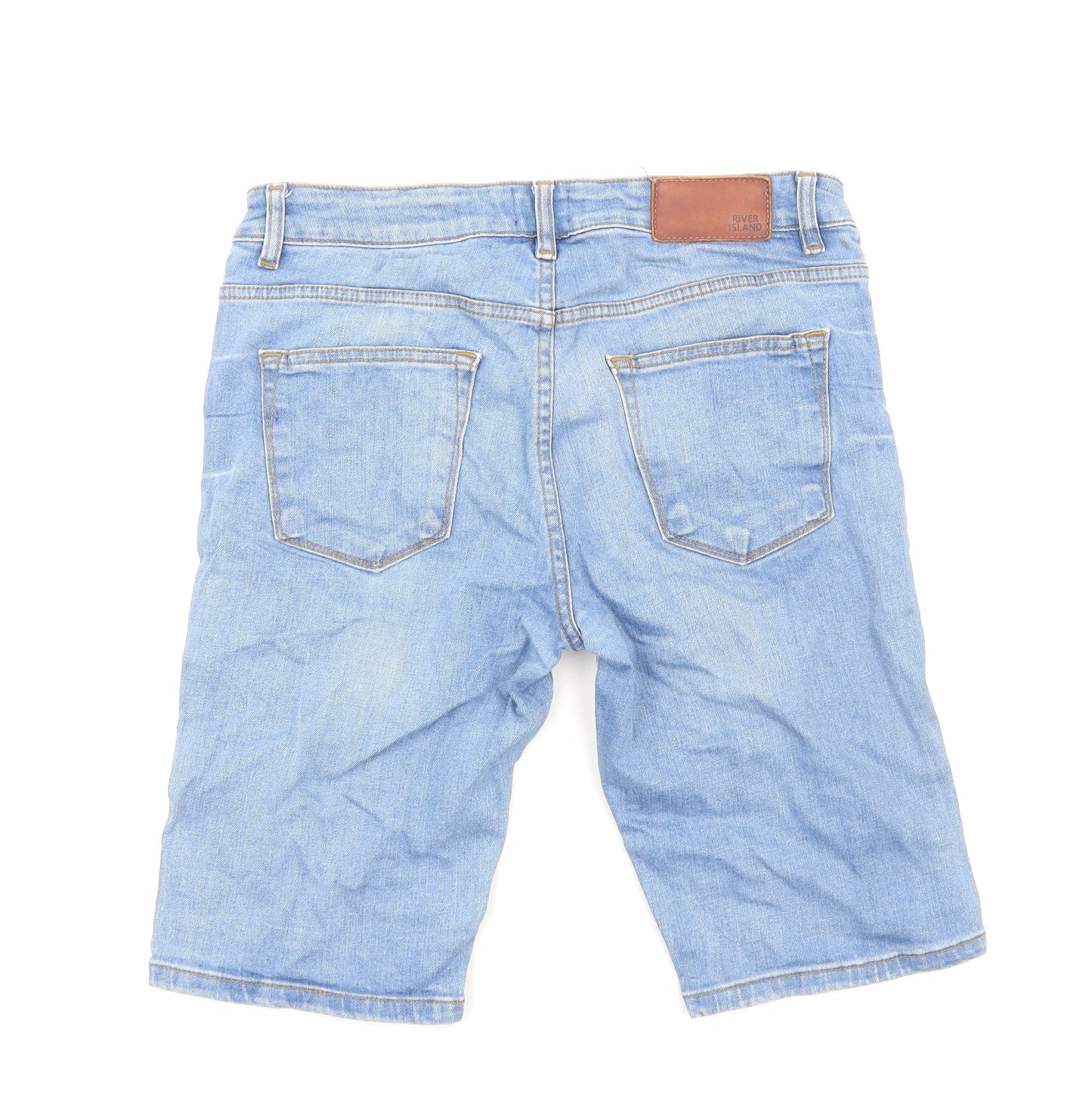 River Island Mens Blue Cotton Biker Shorts Size M Regular Zip