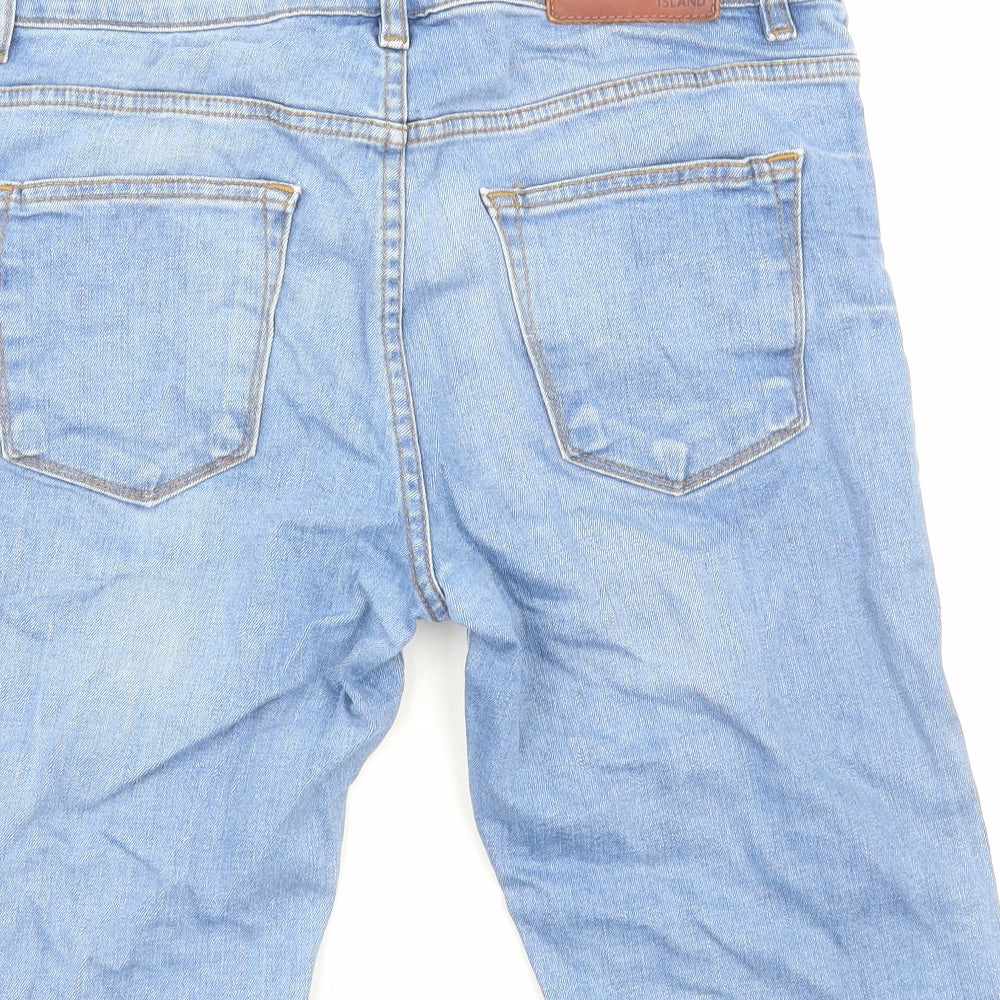 River Island Mens Blue Cotton Biker Shorts Size M Regular Zip