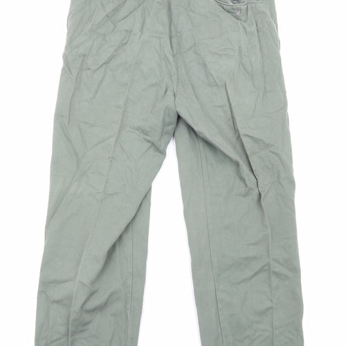 Double TWO Mens Green Cotton Chino Trousers Size L Regular Zip