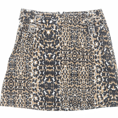 Topshop Womens Brown Animal Print Cotton Straight & Pencil Skirt Size 10 Zip - Leopard Pattern