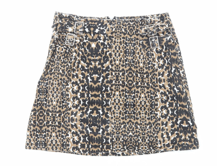 Topshop Womens Brown Animal Print Cotton Straight & Pencil Skirt Size 10 Zip - Leopard Pattern