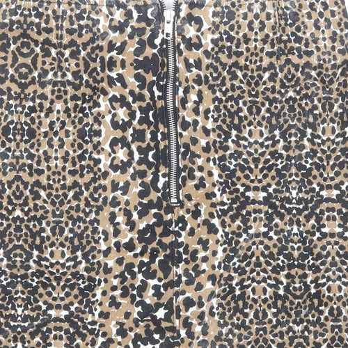 Topshop Womens Brown Animal Print Cotton Straight & Pencil Skirt Size 10 Zip - Leopard Pattern