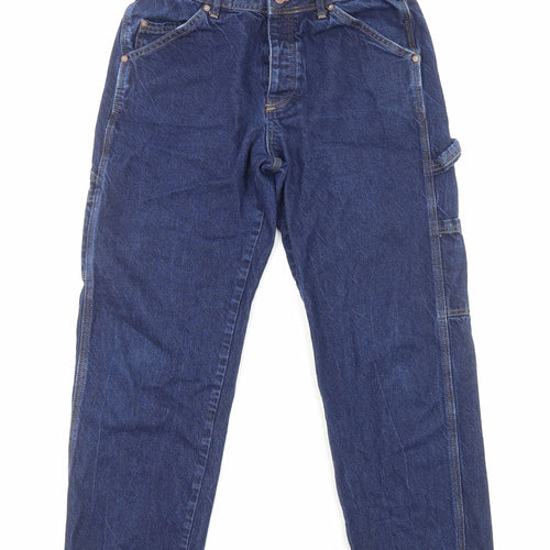Topshop Mens Blue Cotton Straight Jeans Size M L30 in Regular Button
