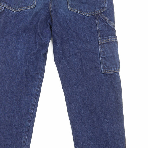Topshop Mens Blue Cotton Straight Jeans Size M L30 in Regular Button