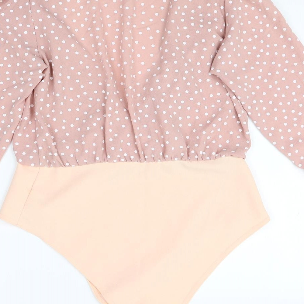 Boohoo Womens Multicoloured Polka Dot Polyester Bodysuit One-Piece Size 12 Snap