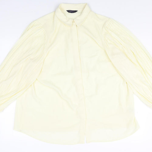 Marks and Spencer Womens Yellow Polyester Basic Button-Up Size 16 Collared