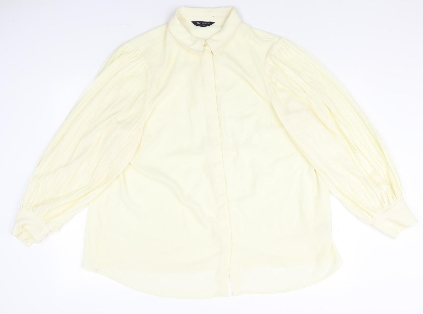 Marks and Spencer Womens Yellow Polyester Basic Button-Up Size 16 Collared