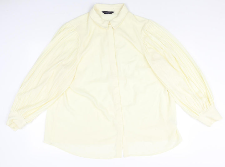 Marks and Spencer Womens Yellow Polyester Basic Button-Up Size 16 Collared