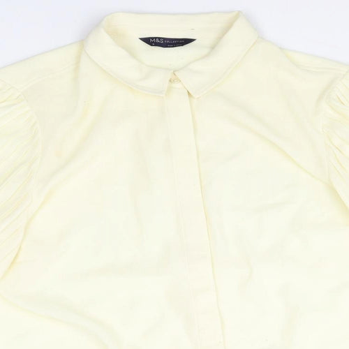 Marks and Spencer Womens Yellow Polyester Basic Button-Up Size 16 Collared