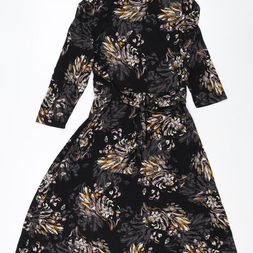 Monsoon Womens Multicoloured Floral Viscose Fit & Flare Size 14 V-Neck Tie