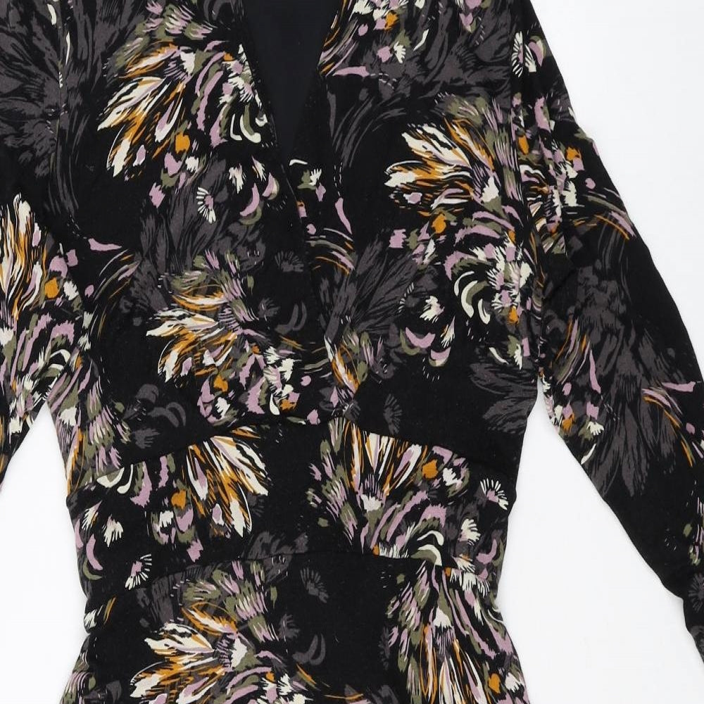 Monsoon Womens Multicoloured Floral Viscose Fit & Flare Size 14 V-Neck Tie