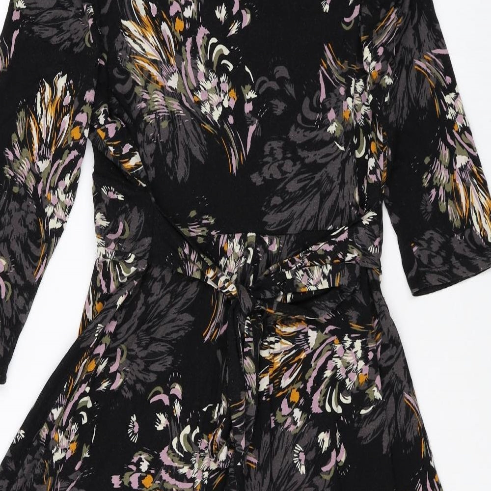 Monsoon Womens Multicoloured Floral Viscose Fit & Flare Size 14 V-Neck Tie