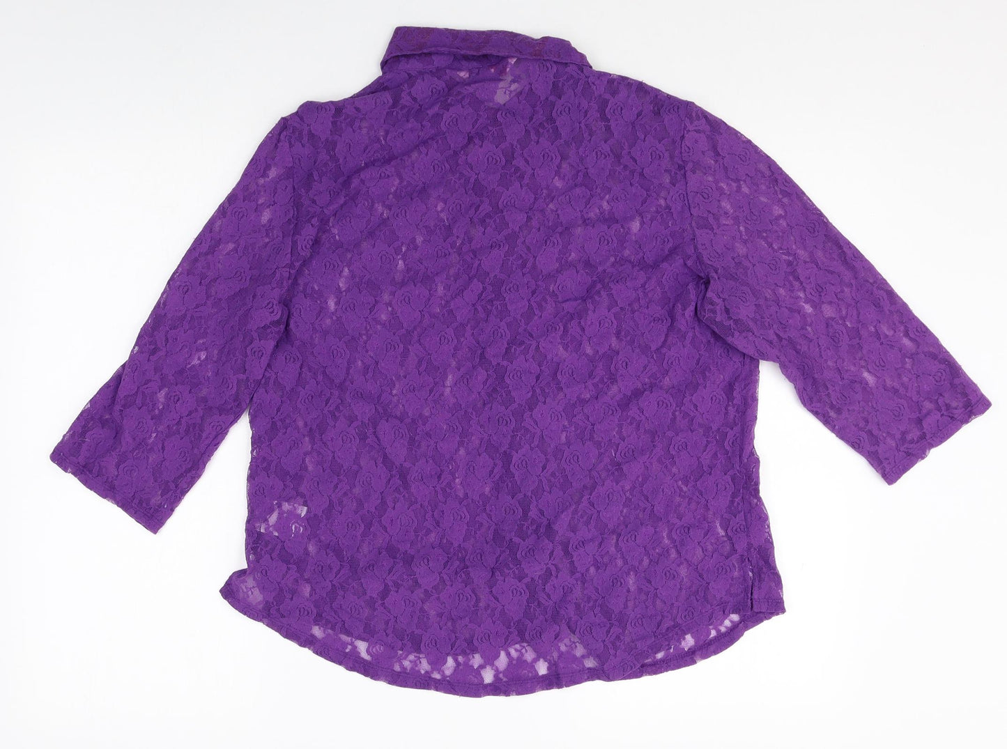 Michele Hope Womens Purple Geometric Nylon Basic Button-Up Size 14 V-Neck