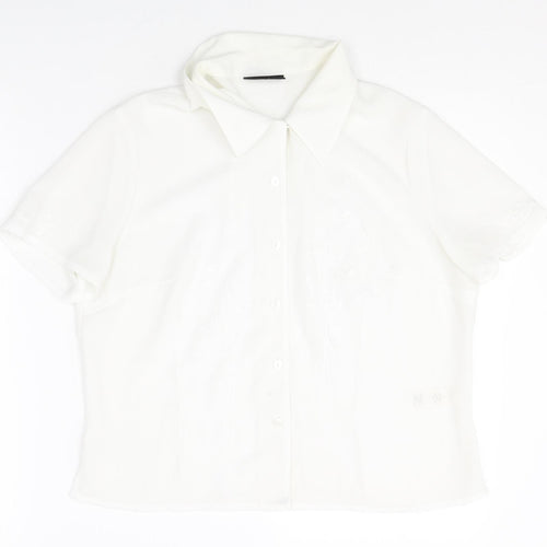 BHS Womens White Polyester Basic Button-Up Size 12 V-Neck