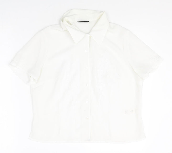 BHS Womens White Polyester Basic Button-Up Size 12 V-Neck