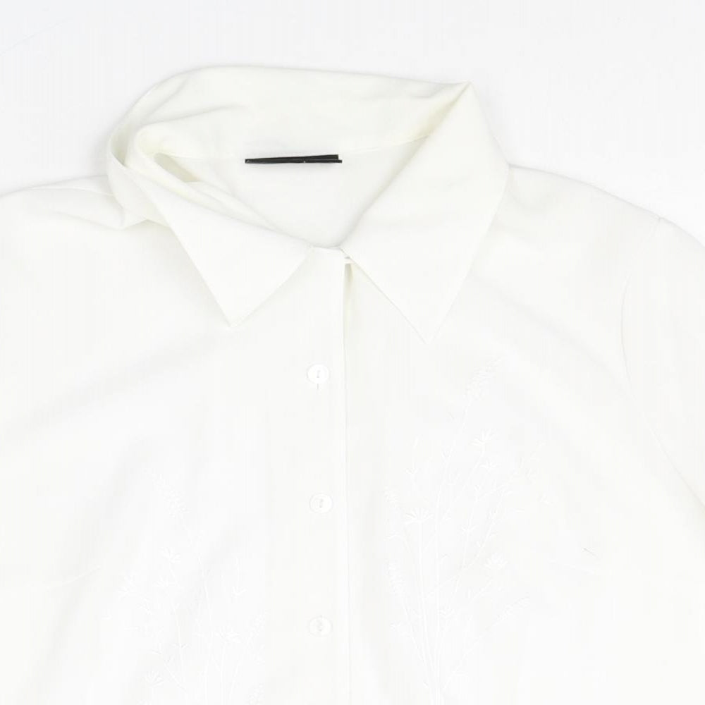 BHS Womens White Polyester Basic Button-Up Size 12 V-Neck