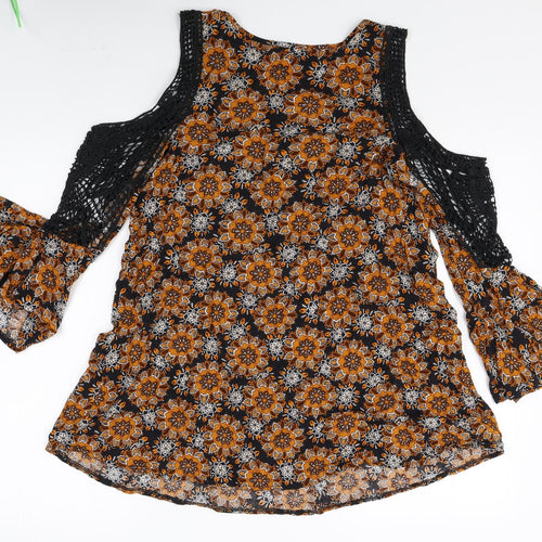 Kiss the Sky Womens Multicoloured Floral Rayon Mini Size XS Boat Neck Pullover - Cold Shoulder